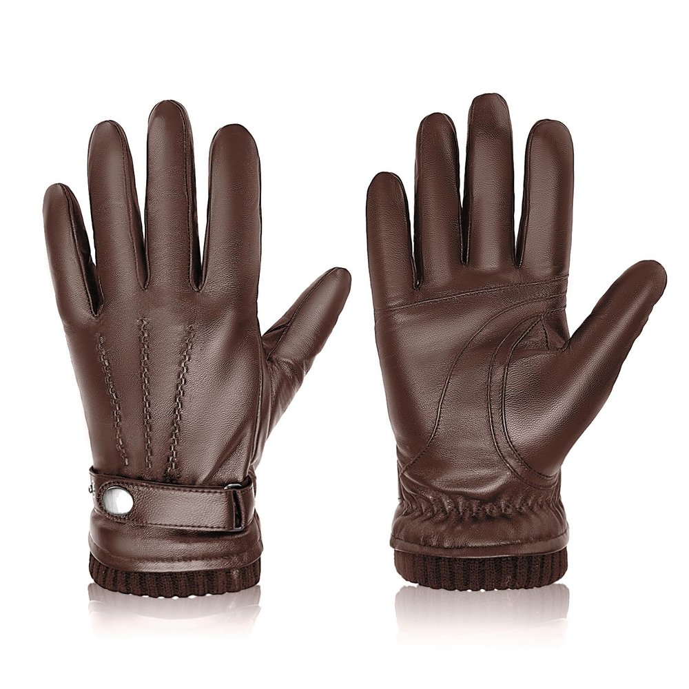 BISON DENIM Winter Sheepskin Leather Gloves for Men, Warm Cashmere Lined Touchscreen Texting Gloves for Driving (Cognac,XX-Large)
