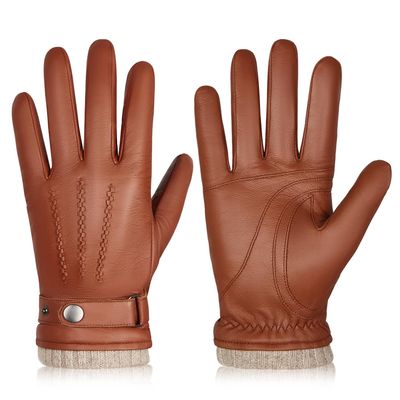 BISON DENIM Winter Sheepskin Leather Gloves for Men, Warm Cashmere Lined Touchscreen Texting Gloves for Driving (Tan,XX-Large)