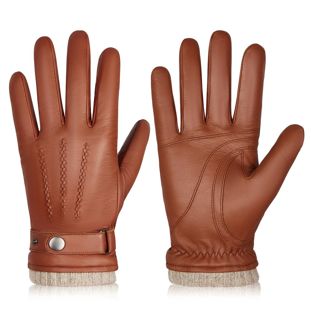 BISON DENIM Winter Sheepskin Leather Gloves for Men, Warm Cashmere Lined Touchscreen Texting Gloves for Driving (Tan,XX-Large)