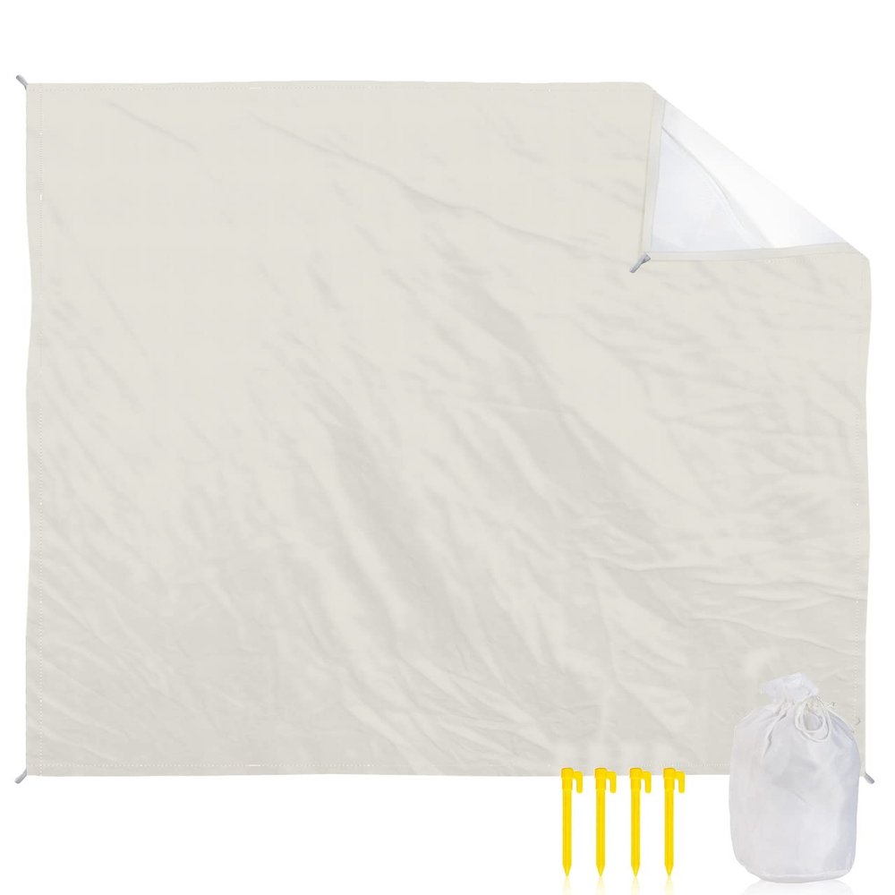 Modern Minimalism Pure Beige Beach Blanket Extra Large 95x80in Outdoor Waterproof Sandproof Picnic Blankets with Stakes Lightweight Beach Mat for Camping Travel Hiking,Cracker Khaki Solid Color