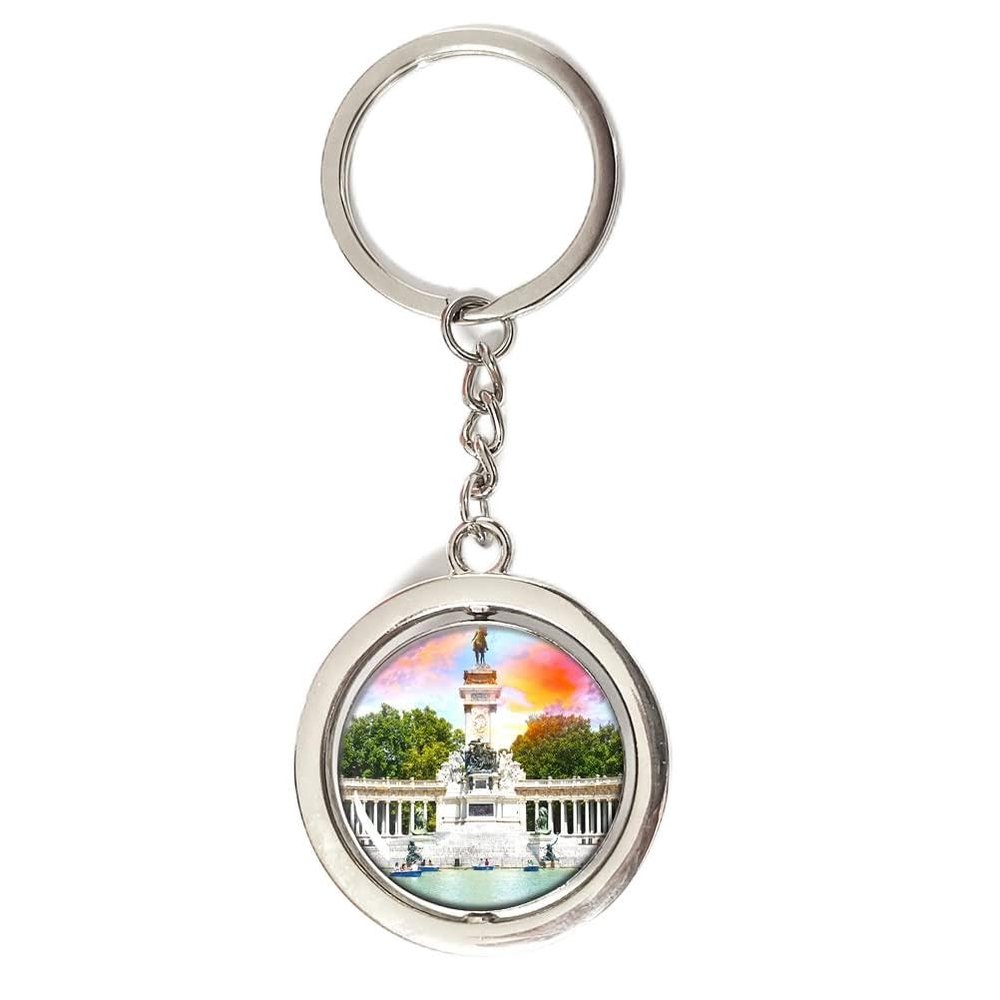 Spain Madrid Keychain Car Keys Decoration Accessories Double Sided Rotating Crystal Key Chain Souvenir Gift