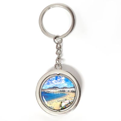 Spain Las Palmas Keychain Car Keys Decoration Accessories Double Sided Rotating Crystal Key Chain Souvenir Gift