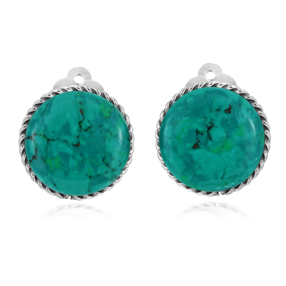 AeraVida Classic 18mm Round Swirl Chrysocolla Button .925 Sterling Silver Clip-On Earrings | Elegant Sterling Silver Chrysocolla Clip-On Earrings for Women