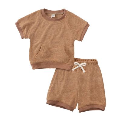 Kids Tales Boy Girl Terry Cloth Outfits Set Short Sleeve Kids Summer Clothes Towel Cloth T-Shirt + Elastic Waistband Shorts