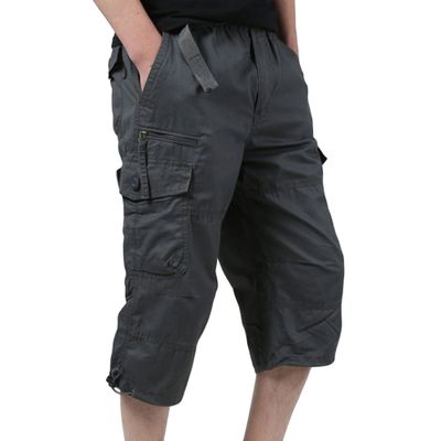 Maiyifu-GJ Men's Casual Relaxed 3/4 Cargo Shorts Below Knee Loose Fit Multi-Pocket Shorts Outdoor Hiking Tactical Shorts (Grey,US Size XL Asia XXL)