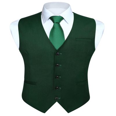 HISDERN Men's Suit Vest Business Formal Forest Green Dress Waistcoat with 3 Pockets for Suit or Tuxedo Wedding