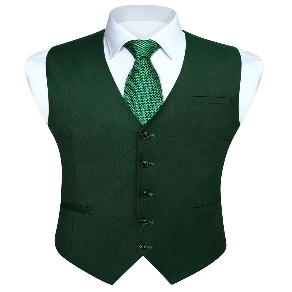 HISDERN Men's Suit Vest Business Formal Forest Green Dress Waistcoat with 3 Pockets for Suit or Tuxedo Wedding