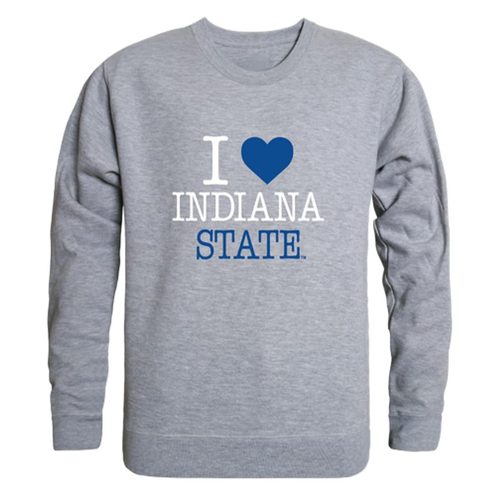 W Republic I Love Indiana State University Sycamores Fleece Crewneck Sweatshirts - Heather Grey, Small