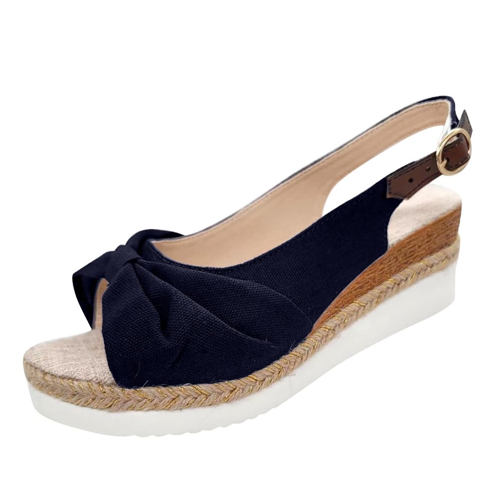 CsgrFagr Women's Striped Shoes Women's Fashion Summer Solid Fabric Fish Mouth Wedge Heel Buckle Sandals (Blue, 6.5)