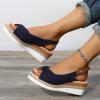 CsgrFagr Women's Striped Shoes Women's Fashion Summer Solid Fabric Fish Mouth Wedge Heel Buckle Sandals (Blue, 6.5) view 2