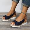 CsgrFagr Women's Striped Shoes Women's Fashion Summer Solid Fabric Fish Mouth Wedge Heel Buckle Sandals (Blue, 6.5) view 3
