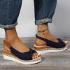 CsgrFagr Women's Striped Shoes Women's Fashion Summer Solid Fabric Fish Mouth Wedge Heel Buckle Sandals (Blue, 6.5) view 4