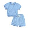 Kids Tales Boy Girl Terry Cloth Outfits Set Short Sleeve Kids Summer Clothes Towel Cloth T-Shirt + Elastic Waistband Shorts view 1