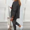 Women's Two Piece Lapels Suit Set Office Long Sleeve Jacket Pant Suit Slim Fit Trouser Jacket Suit (03-Dark Gray, XS) view 2