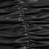 BOPOCO Women's T-Shirt Mock Neck Ruched Front PU Leather Crop Tee (Color : Black, Size : Small) view 3