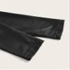 BOPOCO Women's T-Shirt Mock Neck Ruched Front PU Leather Crop Tee (Color : Black, Size : Small) view 4