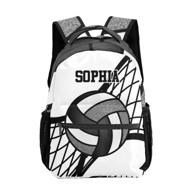 SunFancyCustom Personalized Custom Volleyball Black White Backpack Lightweight Travel Hiking Causual Bag With Name