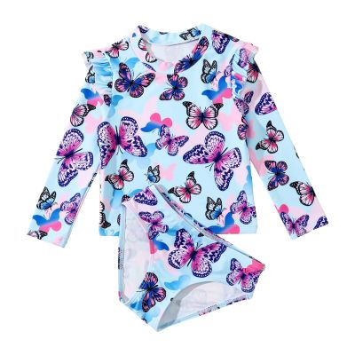 Girls Swimsuit Girls' Separate Swimsuit Long Sleeved Butterfly Print Children's Sunscreen Newborn (Purple, 12-18 Months)