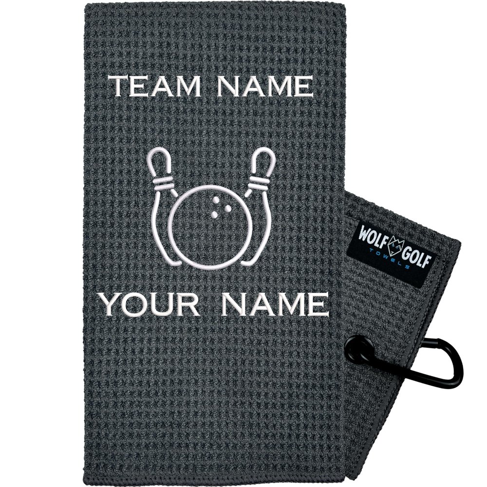 Wolf Golf Towels Personalized Bowling Towel - Bowling Ball Towel - Bowling Accessories for Men - Bowling Accessories for Women - Bowling Gift, Gray - Personal + Team