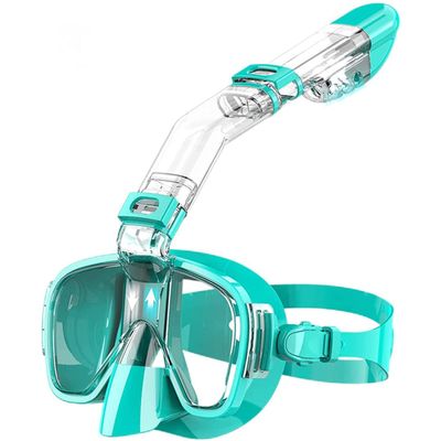 Snorkel Mask Foldable Diving Mask Set with Dry Top System and Camera Mount Anti-Fog Snorkeling Gear L and Green