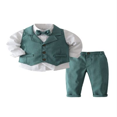 Abolai Baby Boys' 3 Piece Vest Set with White Shirt,Vest and Pant (Green, 4 Years)
