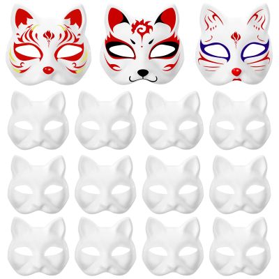 15Pcs Diy Blank Cat Face Masks, Paintable Pulp Masquerade Masks for Halloween, Party Decorations, Cosplay, and Craft Activities