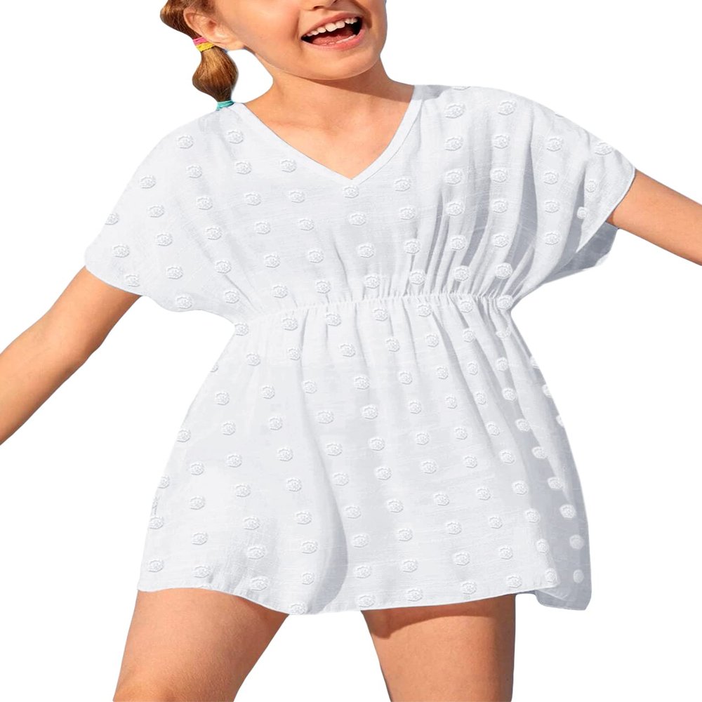 Girls Swimwear Cover Ups Kids Beach Bathing Suit Coverups Cute Sweet Bikini Swimsuit Tunic Dress with Swiss Dot