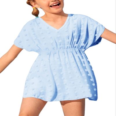 Girls Swimwear Cover Ups Kids Beach Bathing Suit Coverups Cute Sweet Bikini Swimsuit Tunic Dress with Swiss Dot