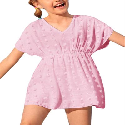 Girls Swimwear Cover Ups Kids Beach Bathing Suit Coverups Cute Sweet Bikini Swimsuit Tunic Dress with Swiss Dot