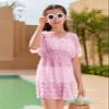Girls Swimwear Cover Ups Kids Beach Bathing Suit Coverups Cute Sweet Bikini Swimsuit Tunic Dress with Swiss Dot view 4