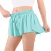 Auranso Girls Flowy Shorts with Pocket 2-in-1 Athletic Running Butterfly Shorts Light Green 9-10 Years view 2