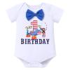 Baby Boy Circus 1st First Birthday Cake Smash Outfit Toddler I'm One Year Old Photo Shooting Prop Infant Party Bow Tie Romper Shorts Suspenders Hat Set Summer Blue Elephant 12M view 2