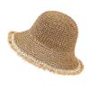 Women Frayed Straw Bucket Hat Wide Brim Crochet Sun Straw Hat Foldable Summer Floppy Beach Hat Fishing Hat view 2
