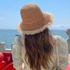 Women Frayed Straw Bucket Hat Wide Brim Crochet Sun Straw Hat Foldable Summer Floppy Beach Hat Fishing Hat view 4