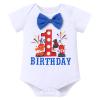 Baby Boy Circus My 1st First Birthday Cake Smash Outfit Toddler I'm One Year Old Photo Shooting Prop Infant Party Bow Tie Romper Shorts Suspenders Hat Set Summer Blue Animal 12M view 2