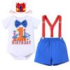 Baby Boy Circus 1st First Birthday Cake Smash Outfit Toddler I'm One Year Old Photo Shooting Prop Infant Party Bow Tie Romper Shorts Suspenders Hat Set Summer Blue Sea Lion 12M view 1