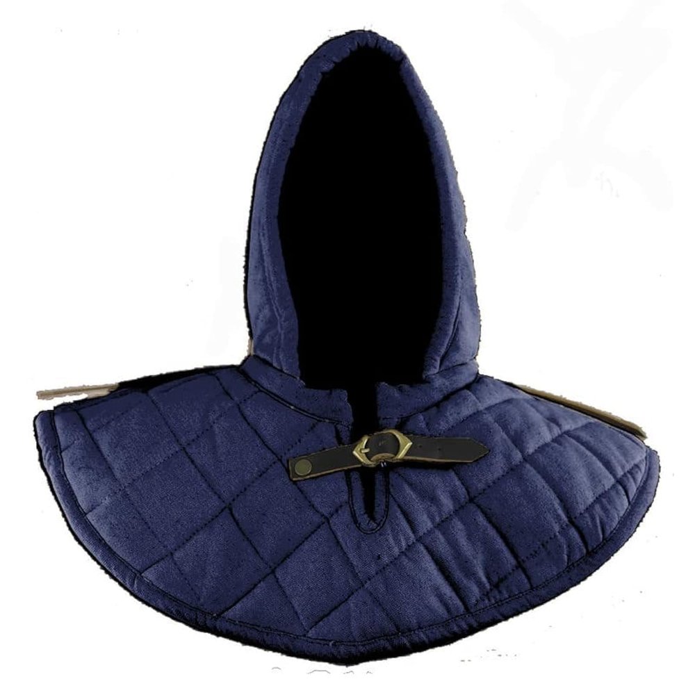 Medieval Padded Arming Hood with Collar Navy Blue