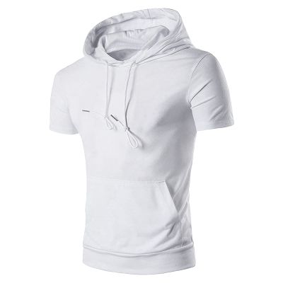 GOKKILRW Mens Hipster Hip Hop Hoodies Cotton Hooded T-Shirts Casual Lightweight Loose Yoga Beach Pullover Shirts with Pockets(White,Large)