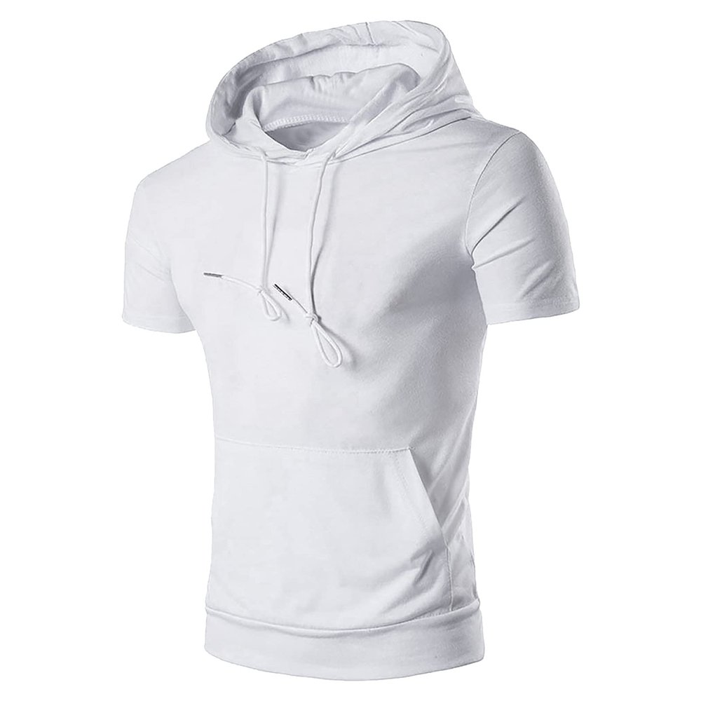 GOKKILRW Mens Hipster Hip Hop Hoodies Cotton Hooded T-Shirts Casual Lightweight Loose Yoga Beach Pullover Shirts with Pockets(White,Large)