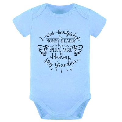 Hand Picked for Mommy and Daddy by My Grandma in Heaven Infant Toddler Rompers Baby Short Sleeve Bodysuit D-Blue