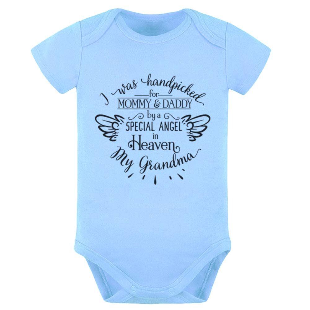 Hand Picked for Mommy and Daddy by My Grandma in Heaven Infant Toddler Rompers Baby Short Sleeve Bodysuit D-Blue