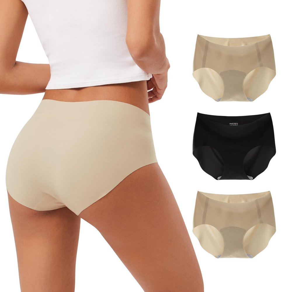 INNERSY Women's Seamless No Show Hipster Panties Invisible Light Underwear 3-Pack(Black/Nude,Medium)