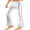 RUNQHUI Men's Shiny Faux Leather 70s Disco Trousers Long Pants Motorcycle Leggings Clubwear Silver X-Large view 2