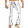 RUNQHUI Men's Shiny Faux Leather 70s Disco Trousers Long Pants Motorcycle Leggings Clubwear Silver X-Large view 3