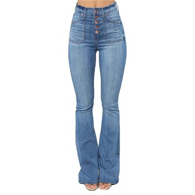 JEsilunmaMY Women's Mid-Waist Button Flared Jeans Retro Skinny Comfortable Bell Bottom Jeans Pocket Wash Flare Jean Trouser (Light Blue,Small)