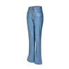JEsilunmaMY Women's Mid-Waist Button Flared Jeans Retro Skinny Comfortable Bell Bottom Jeans Pocket Wash Flare Jean Trouser (Light Blue,Small) view 2