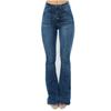 JEsilunmaMY Women's Mid-Waist Button Flared Jeans Retro Skinny Comfortable Bell Bottom Jeans Pocket Wash Flare Jean Trouser (Dark Blue,X-Small) view 1