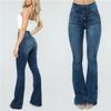 JEsilunmaMY Women's Mid-Waist Button Flared Jeans Retro Skinny Comfortable Bell Bottom Jeans Pocket Wash Flare Jean Trouser (Dark Blue,X-Small) view 2