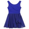 ACSUSS Women's Lyrical Dance Dress Illusion V-Neck Chiffon Asymmetric Skirted Leotard Modern Contemporary Dresses Royal Blue 3X-Large view 3