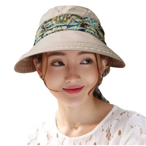 Women Sun Hat Wide Brim UV Protection Cap with Face Neck Flap Cover Beach Visor Hat Foldable Hiking Cap with Detachable Flap Khaki